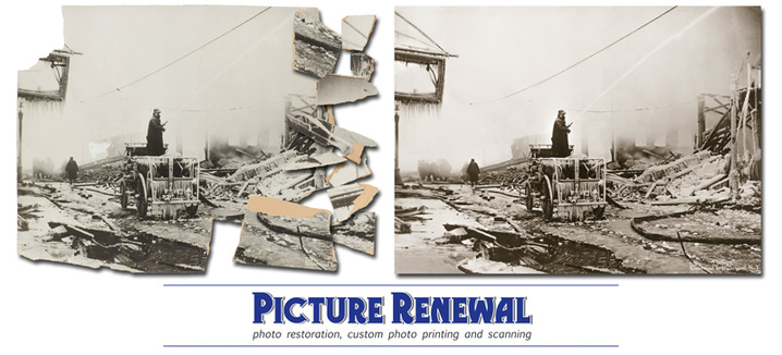 Photo restoration of The Great Boston Molasses Flood 11X15 toned print in pieces.