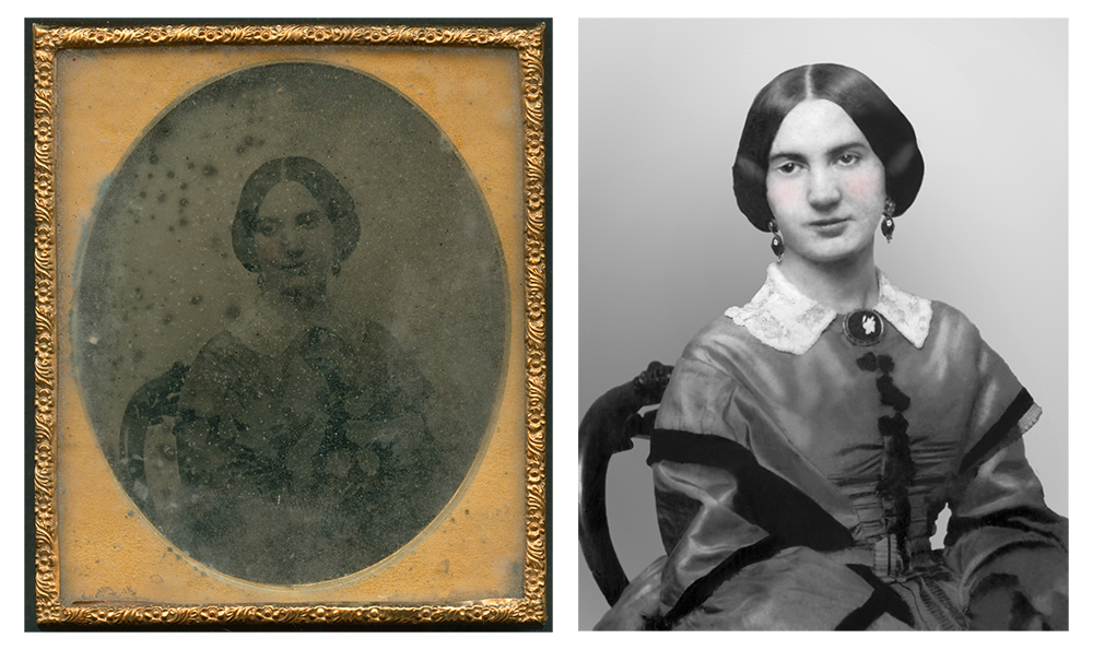 Ambrotype before and after restoration
