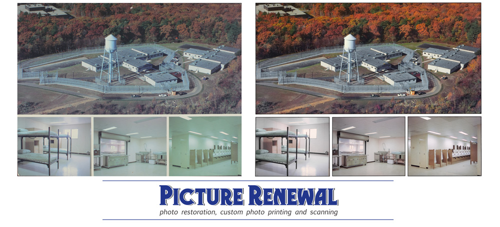  Picture Renewal Photo Restoration Postcard composite. Billerica, Mass Jail Digitally restored and enhanced.