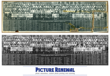  Picture Renewal Photo Restoration Class Portrai Panorama Restored. Southern Junior High. Somerville, Mass. 1945 Restored.